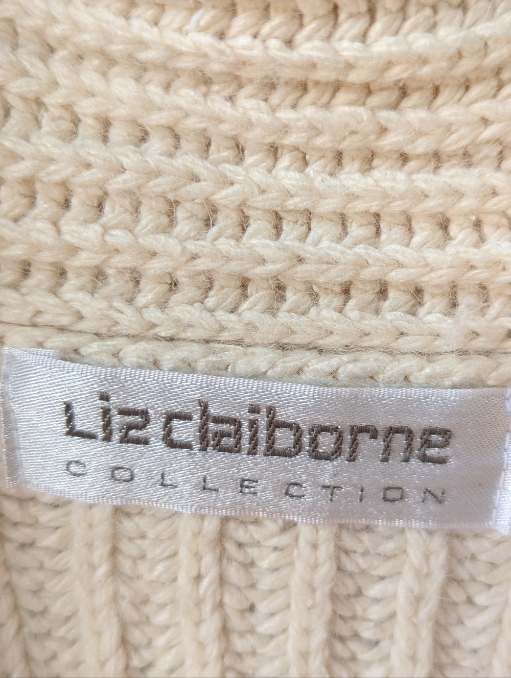 VTG 80s Liz Claiborne Collection Cream Ribbed Button-Front Cardigan Silk Angora - Picture 4 of 7